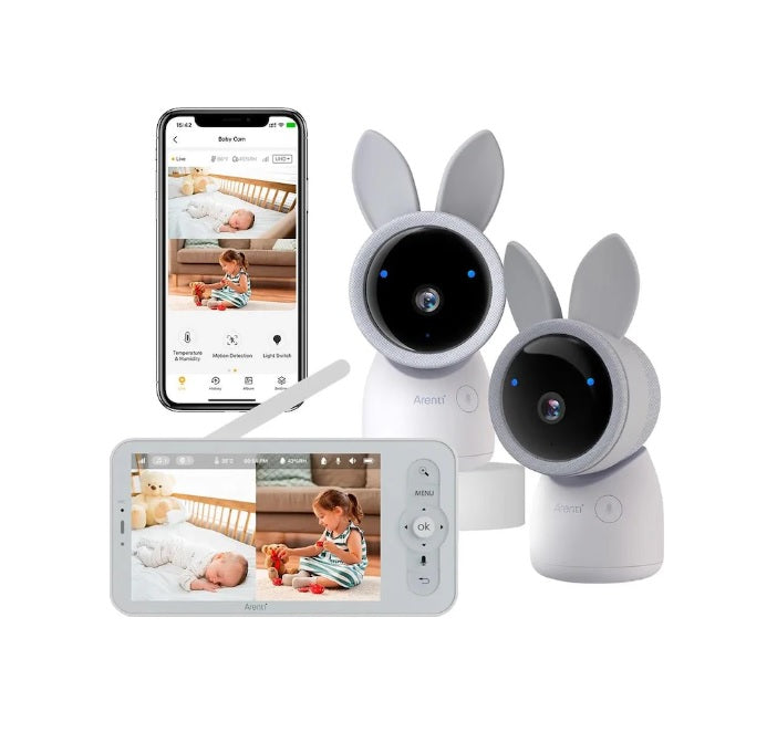 Arenti Alnanny 2K Wi-Fi Video Babyphone Kit mit LCD-Bildschirm – Weiß