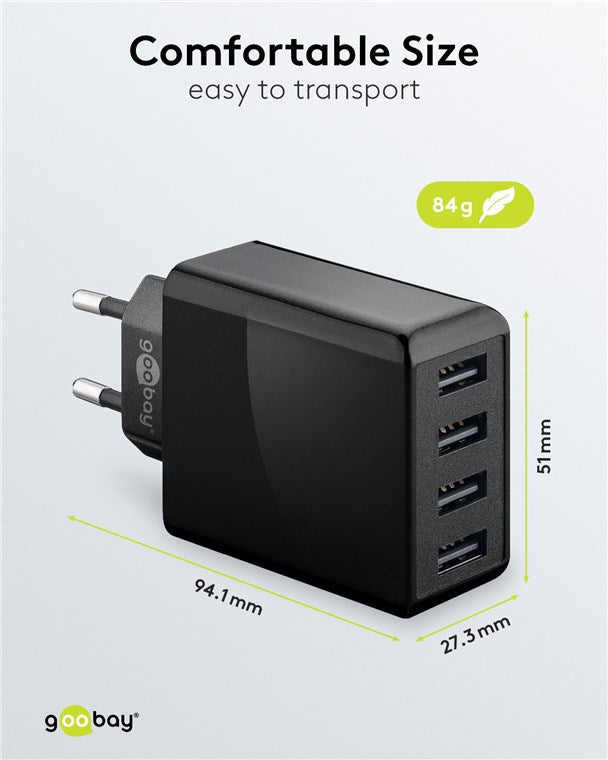 Goobay 4-Port-USB-A-Ladegerät 30 W – Schwarz