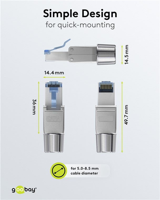 Goobay CAT 6A RJ45-Stecker, Feldkonfektionierbar, STP Geschirmt - Grau