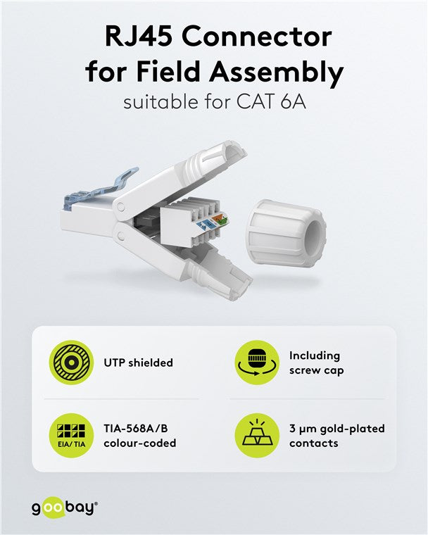 Goobay CAT 6A RJ45-Stecker, Feldkonfektionierbar, UTP Ungeschirmt - Weiß