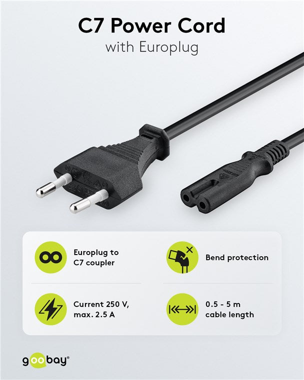 Goobay Euro-Anschlusskabel, 1,80m - Schwarz