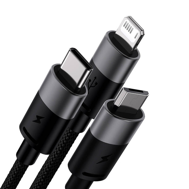 Baseus 3in1 USB – Micro-USB/Lightning/USB C 3,5 A 1,2 m Kabel StarSpeed – Schwarz