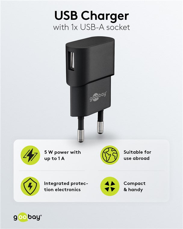 Goobay USB-A Ladegerät, 5W - Schwarz