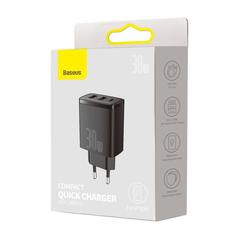 Baseus Compact Quick Charger 2U+C 30W EU Schwarz (CCXJ-E01)