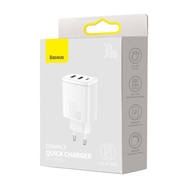 Baseus Compact Quick Charger 2U+C 30W EU Weiss (CCXJ-E02)