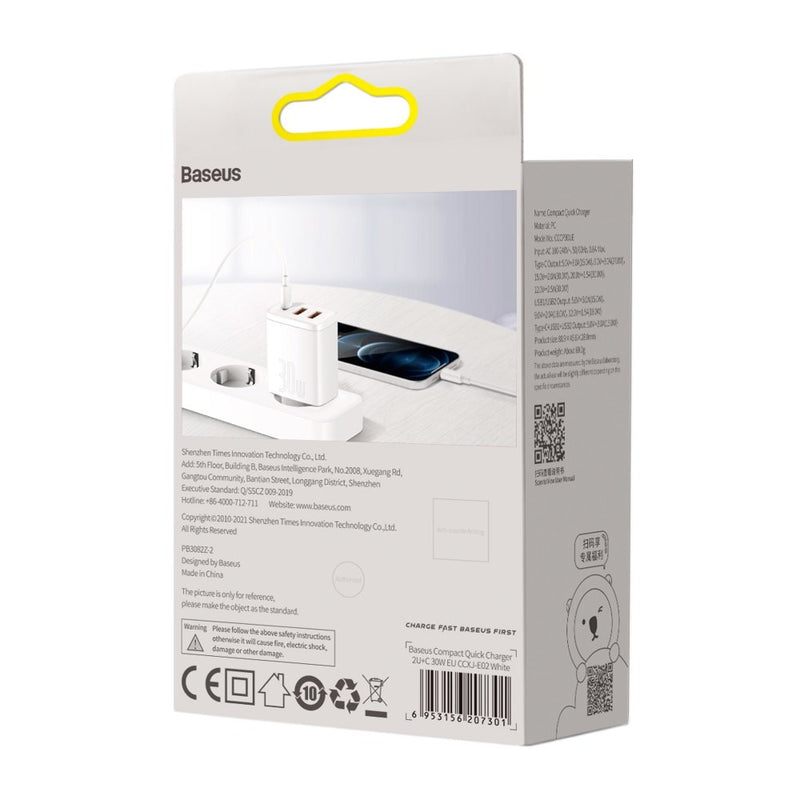 Baseus Compact Quick Charger 2U+C 30W EU Weiss (CCXJ-E02)