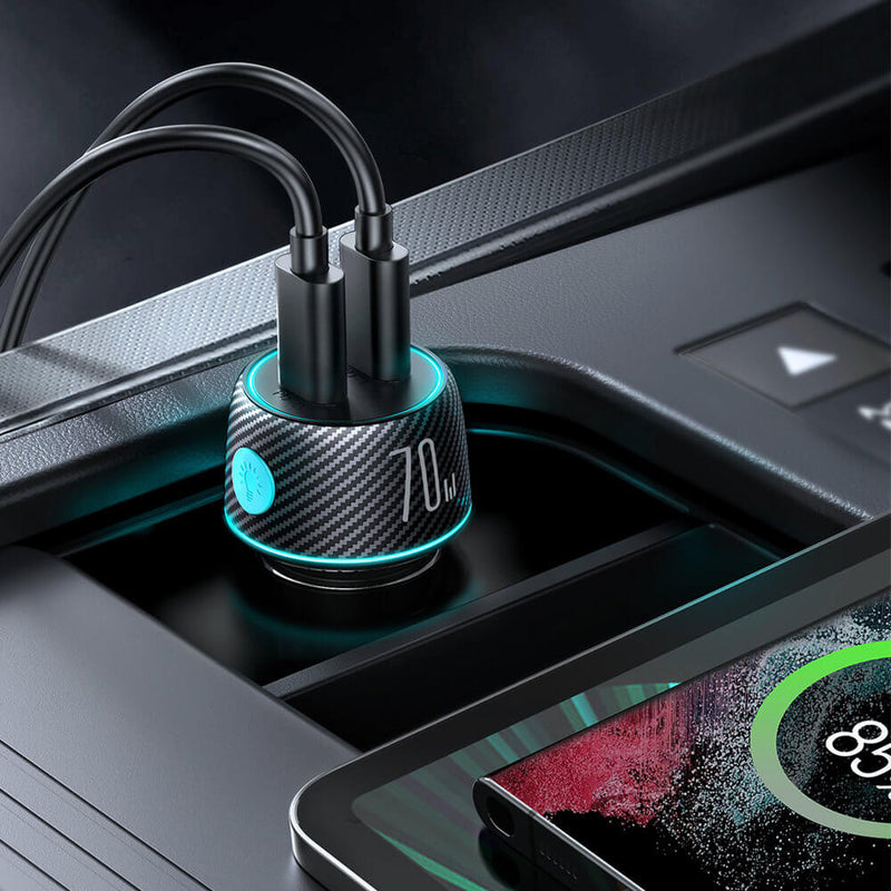 Joyroom 70W Dual PD Mehrfarbiges Autoladegerät mit Leuchttaste Schwarz (JR-CCN02)