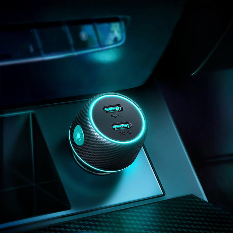 Joyroom 70W Dual PD Mehrfarbiges Autoladegerät mit Leuchttaste Schwarz (JR-CCN02)
