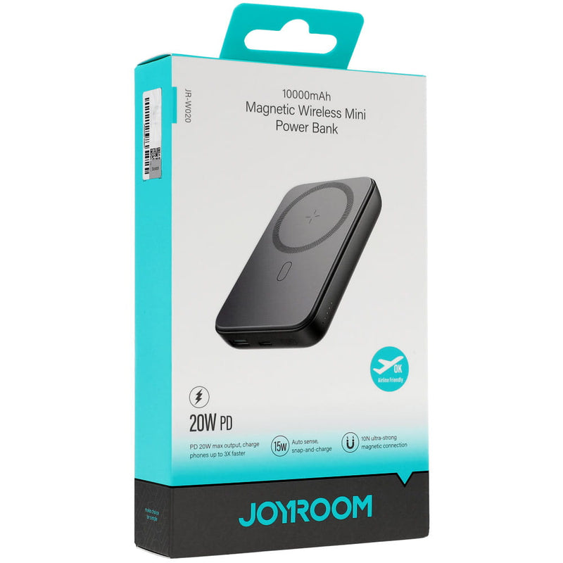 Joyroom 20W Mini magnetische kabellose Powerbank 10000mAh Schwarz mit USB auf Typ-C 0,25m Kabel-Weiß (JR-W020)