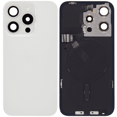 Back Glass + W/Small Component Vormontiert für iPhone 15 Pro Max (Weiß Titan)