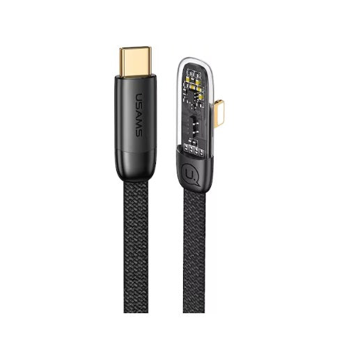 Usams Type-C auf Lightning PD 20W Winkelstecker Transparent Schnelllade- & Datenkabel – Iceflake Serie 1,2m (SJ583USB01) - Schwarz