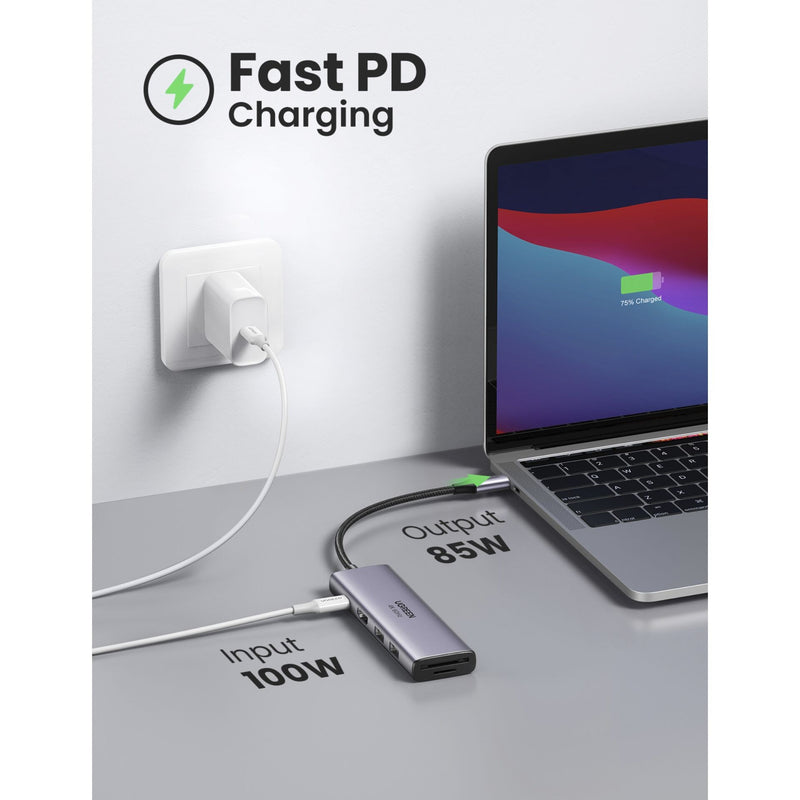 UGREEN USB-C-Multifunktionsadapter mit PD-Aufladung – Silber