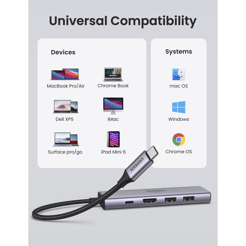 UGREEN USB-C-Multifunktionsadapter mit PD-Aufladung – Silber