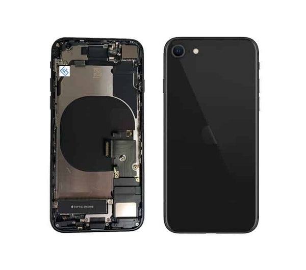 Back Cover / Rückschale mit Kleinteilen vormontiert Kompatibel für iPhone SE (2020/2022) (Schwarz)