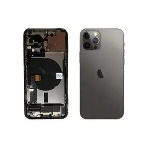 Cover posteriore / conchiglie posteriore con parti piccole preassemblate compatibili per iPhone 12 Pro (grafite)