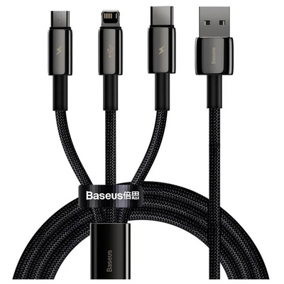 Baseus Tungsten Gold 3-in-1 Fast Ladekabel Datenkabel USB to M+L+C 3.5A 1.5m Schwarz (CAMLTWJ-01)
