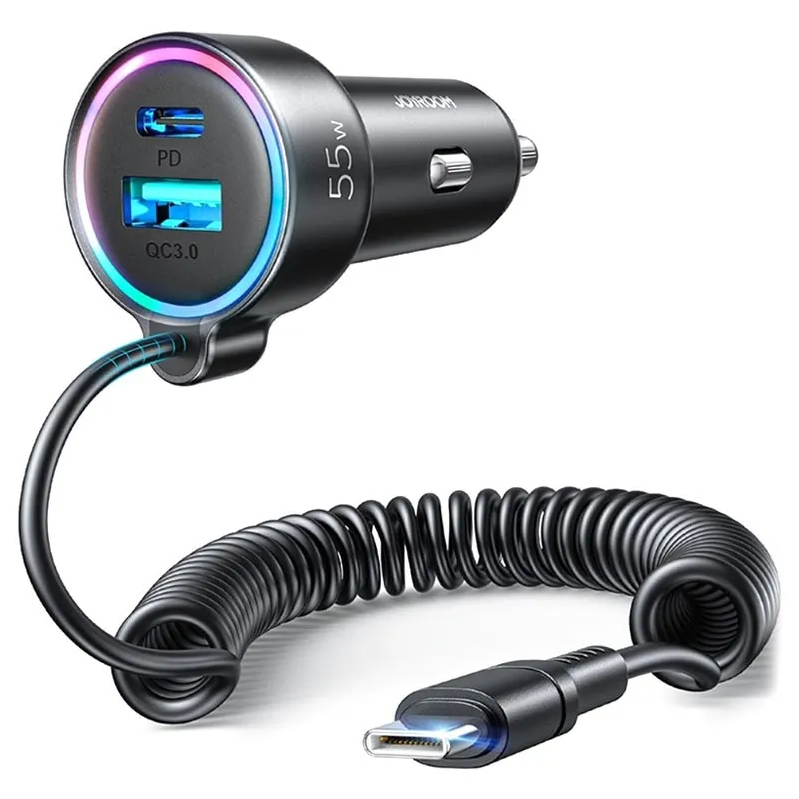 Joyroom 3-in-1 Wired Fast Car/Auto Ladegerät 55W USB-C Schwarz (JR-CL07)