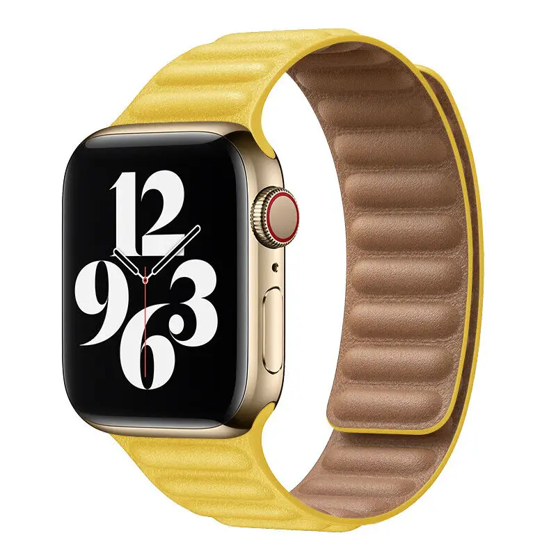 Leder Armband für Apple Watch (42/44/45,49mm) - Größe M/L (230mm) - Gelb